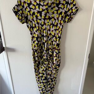 Diane Von Furstenberg Black and Yellow Patterned Maxi Dress